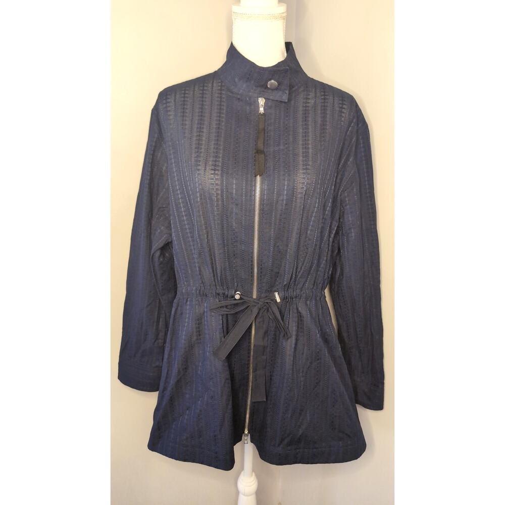 Adam Lippes Navy Cotton Jacquard Utility Jacket Size Large